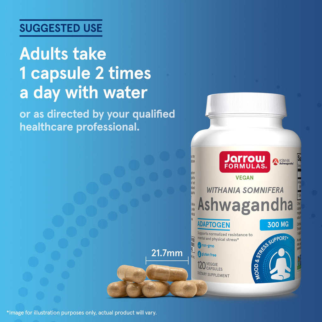 Jarrow Formulas Ashwagandha 300 mg – 120 Veggie Capsules | Supports Endurance, Recovery & Cognitive Health | 60 Servings (Pack of 12)