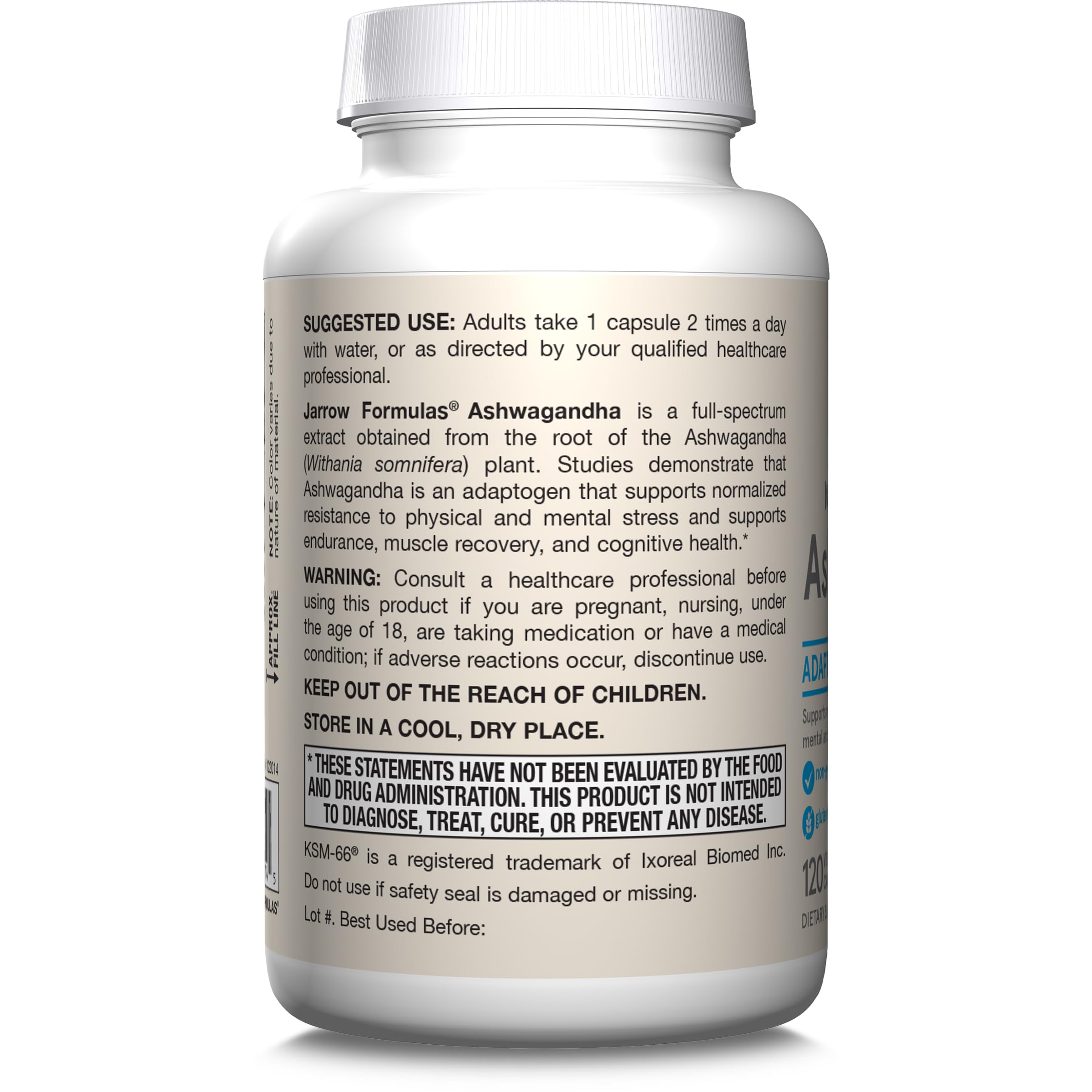 Jarrow Formulas Ashwagandha 300 mg – 120 Veggie Capsules | Supports Endurance, Recovery & Cognitive Health | 60 Servings (Pack of 12)
