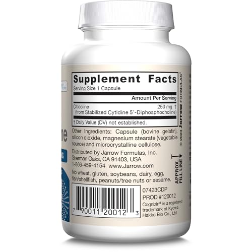 Jarrow Formulas Citicoline CDP Choline 250 mg – Brain Health & Focus (60 Capsules, 12-Pack)