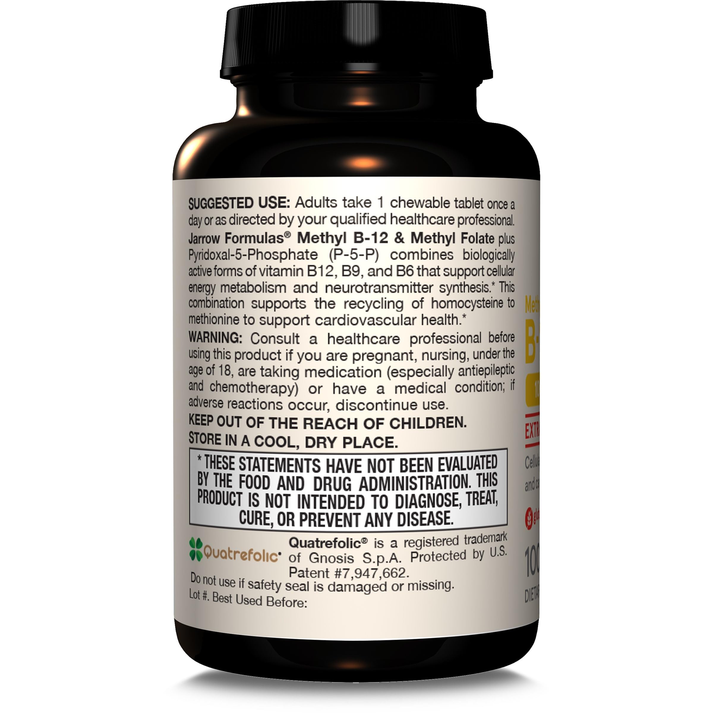 Jarrow Formulas Ultra Strength Methyl B-12 5000 mcg & Methyl Folate 800 mcg + P-5-P – 60 Chewables (60-Day Supply)