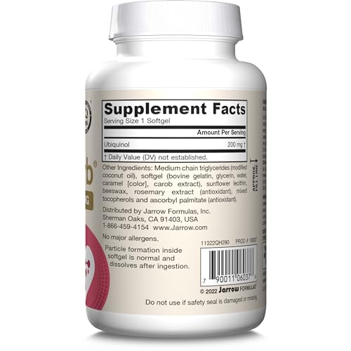 Jarrow Formulas CoQ10 200mg Softgels – Ubiquinol CoQ10 for Cardiovascular Support | 90 Softgels