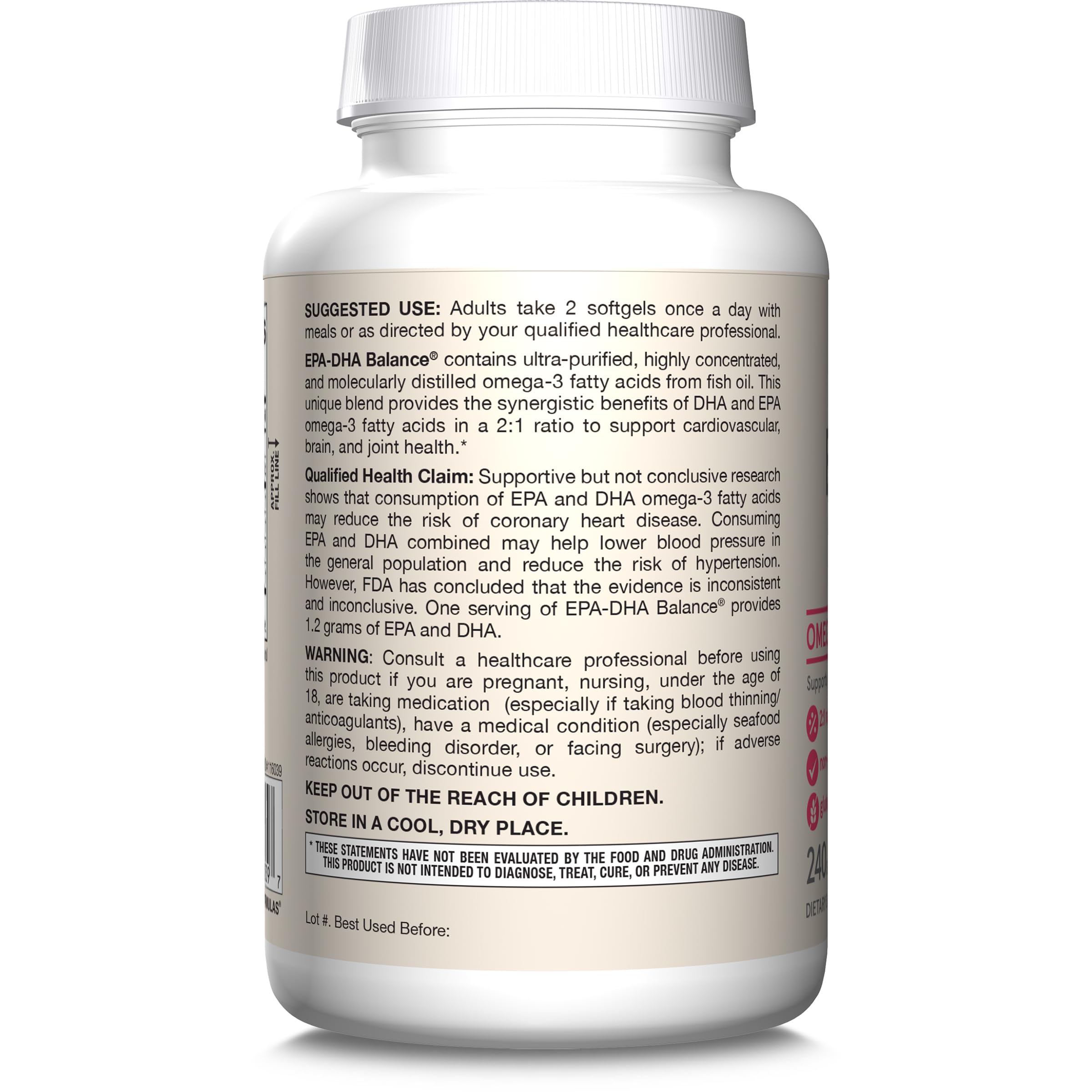 Jarrow Formulas EPA-DHA Balance, 1,200 mg Omega-3, 240 Softgels | Brain & Joint Support