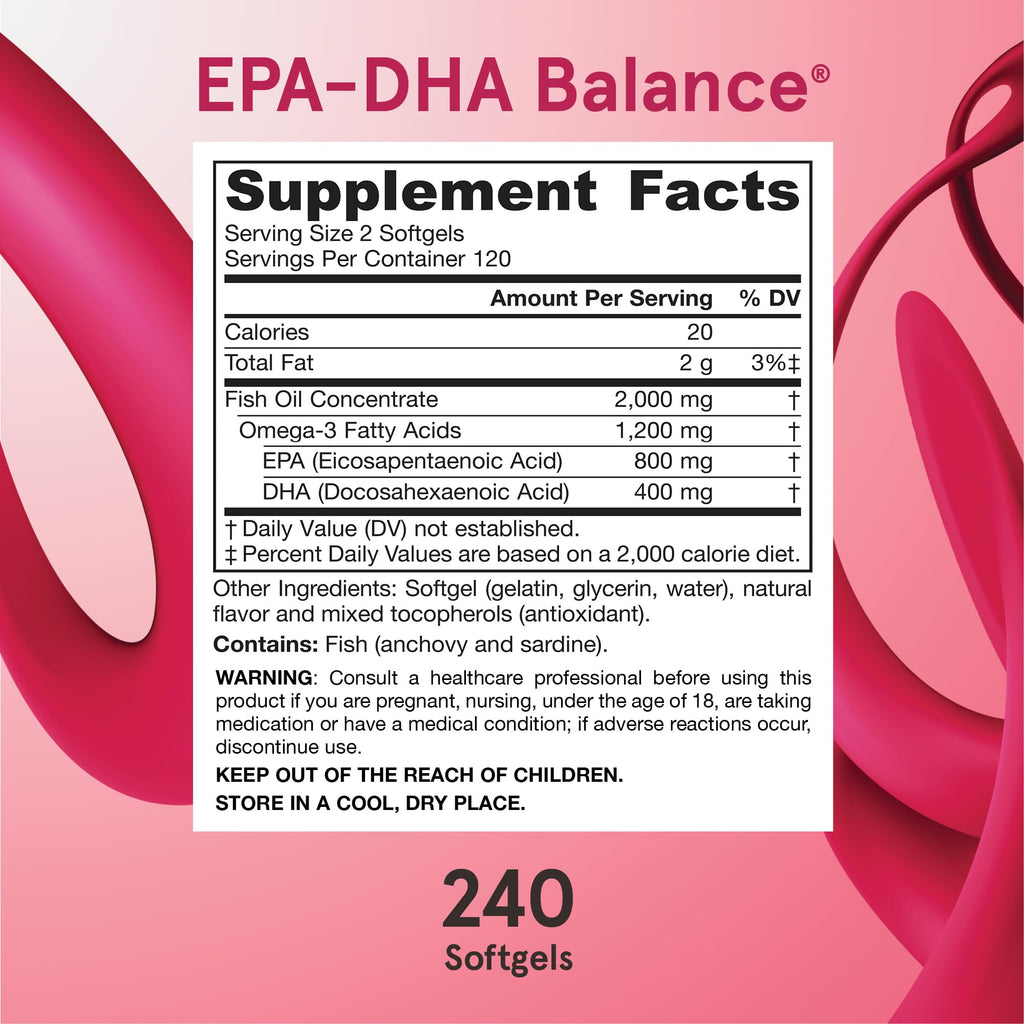 Jarrow Formulas EPA-DHA Balance, 1,200 mg Omega-3, 240 Softgels | Brain & Joint Support