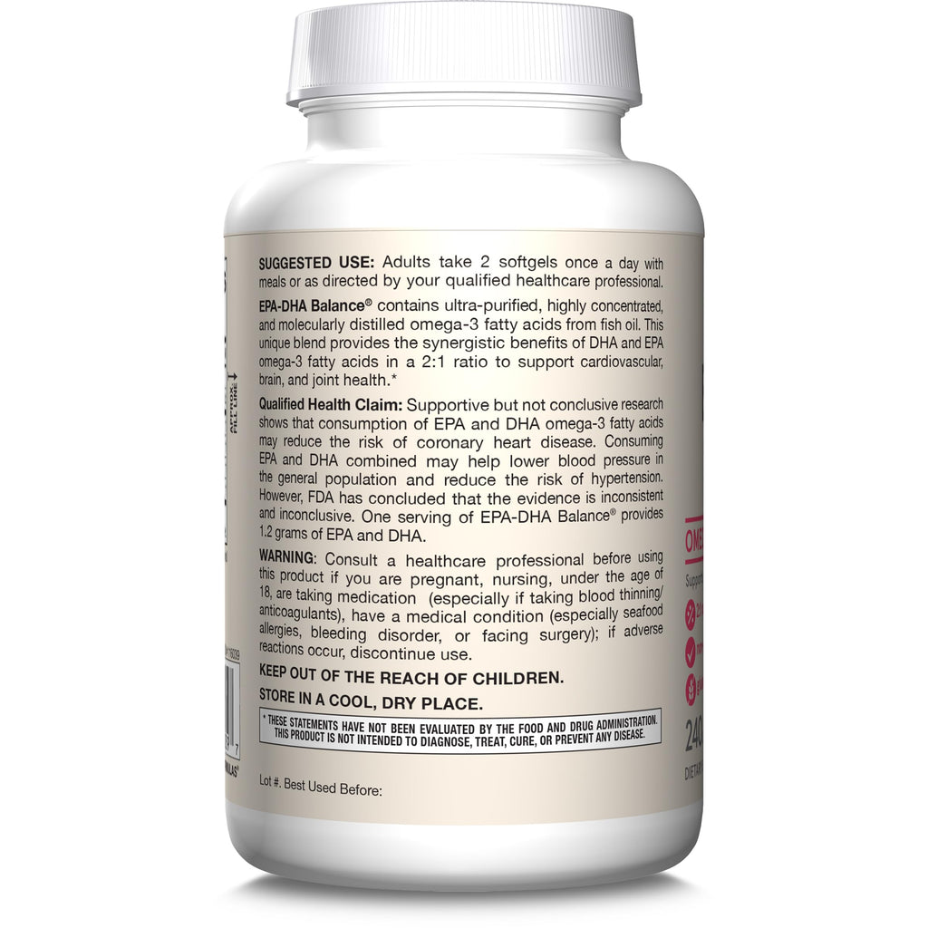 Jarrow Formulas EPA-DHA Balance, 1,200 mg Omega-3s, 240 Softgels | 120 Day Supply