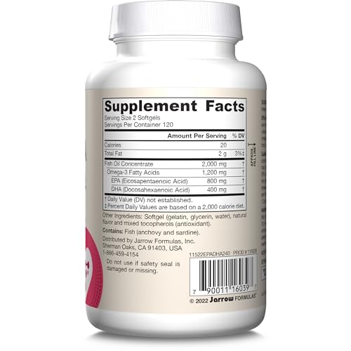 Jarrow Formulas EPA-DHA Balance, 1,200 mg Omega-3, 240 Softgels | Brain & Joint Support