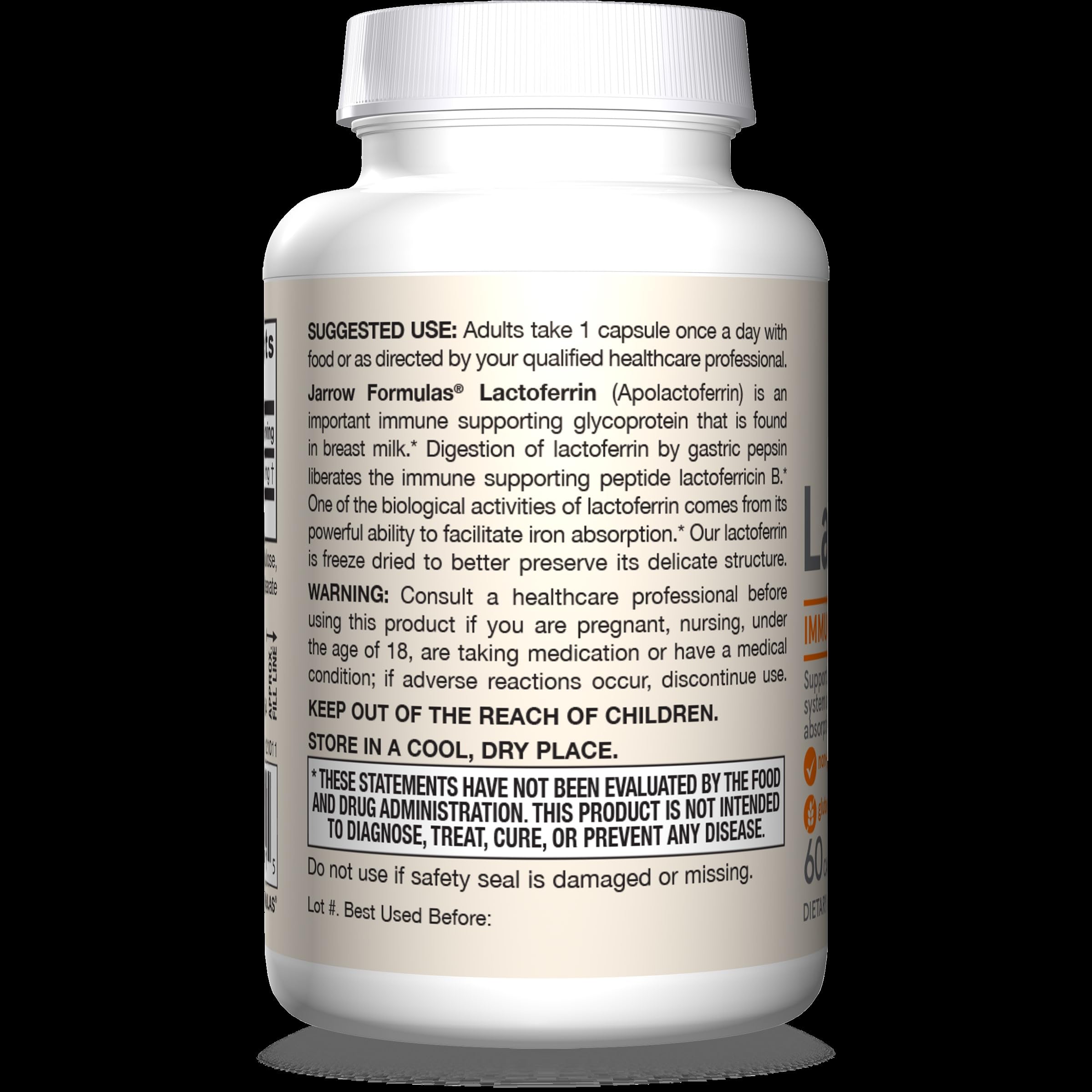 Jarrow Formulas Lactoferrin 250 mg – Immune Support & Iron Absorption (60 Caps) Pack of 12