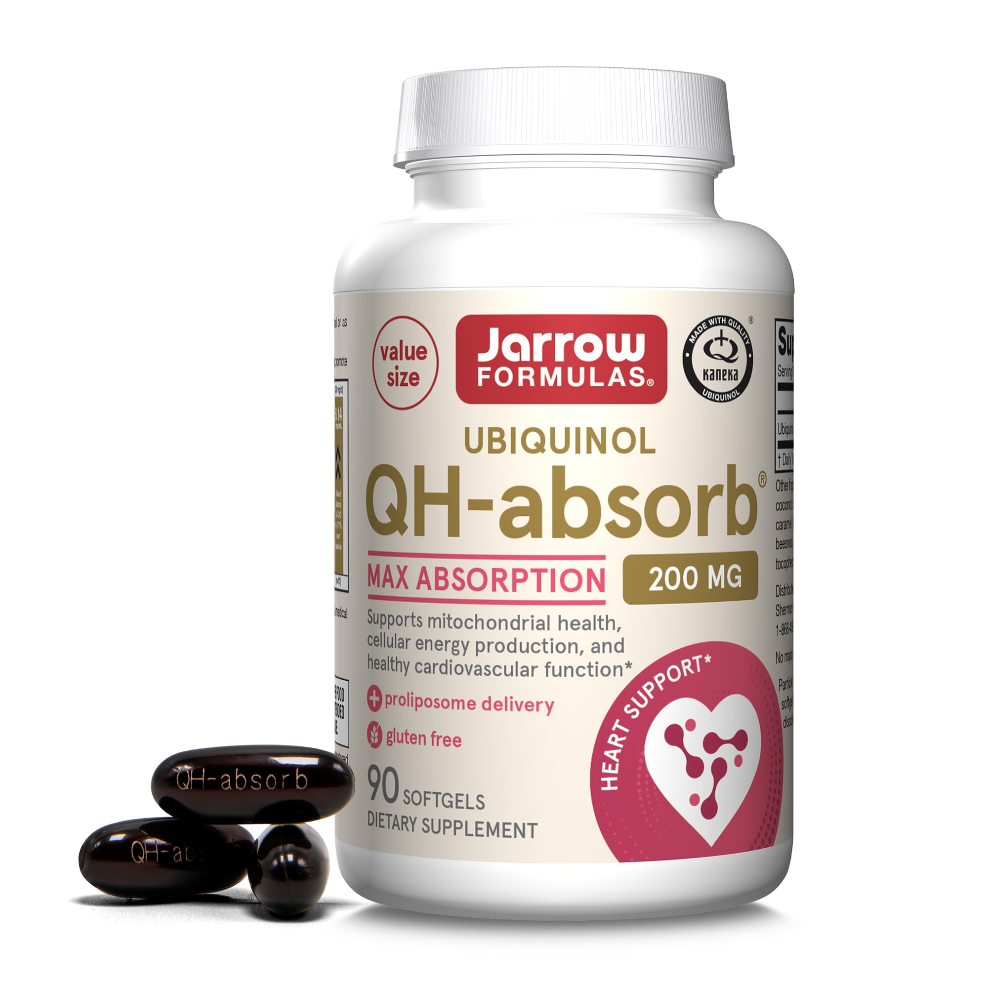 Jarrow Formulas QH-Absorb 200 mg – Active Co-Q10 (Ubiquinol) for Mitochondrial Energy & Cardiovascular Support | 90 Softgels