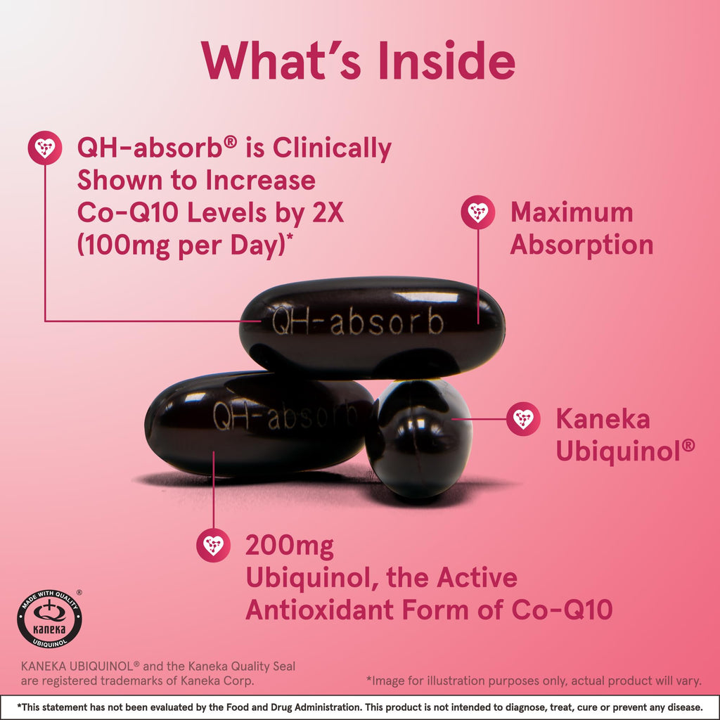 Jarrow Formulas QH-Absorb 200 mg – Active Co-Q10 (Ubiquinol) for Mitochondrial Energy & Cardiovascular Support | 90 Softgels