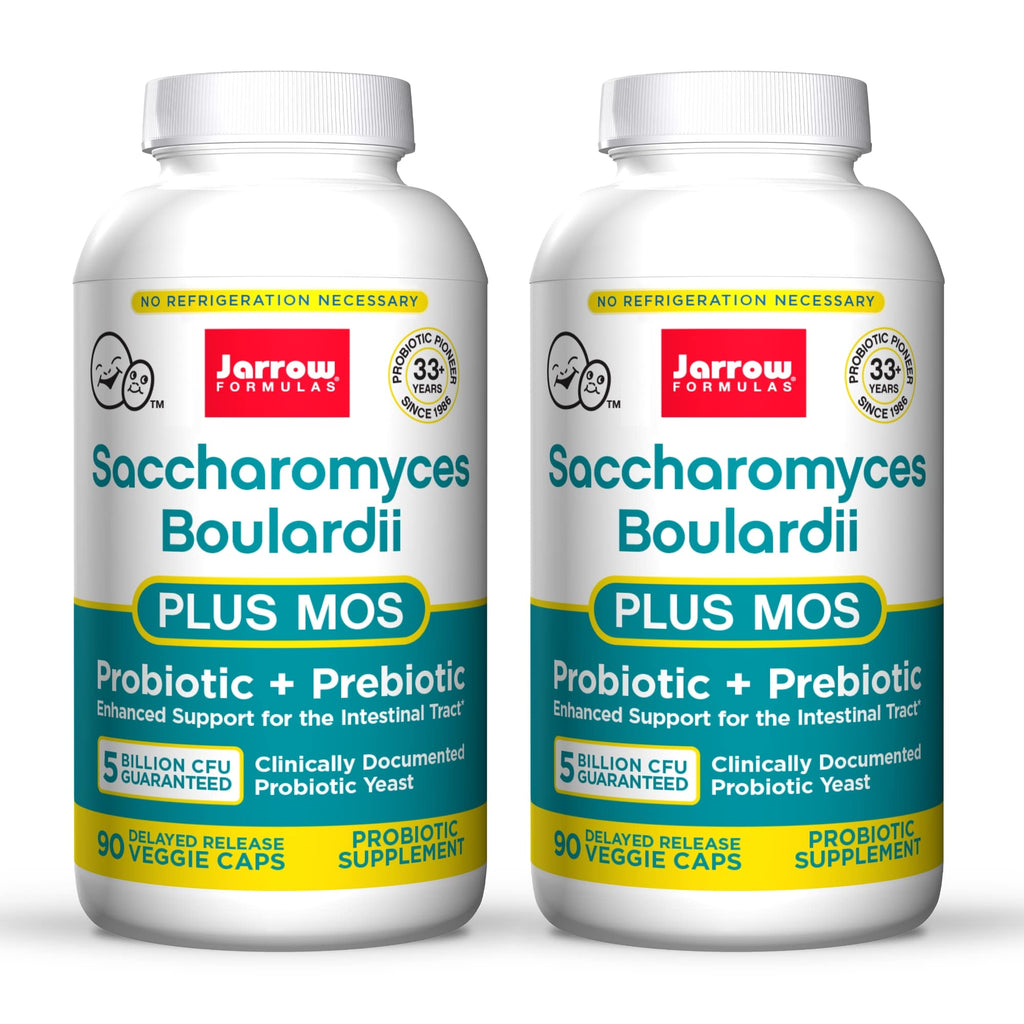 Jarrow Formulas Saccharomyces Boulardii + MOS – 5 Billion CFU per Serving, 90 Delayed-Release Veggie Caps, 2-Pack Probiotic + Prebiotic