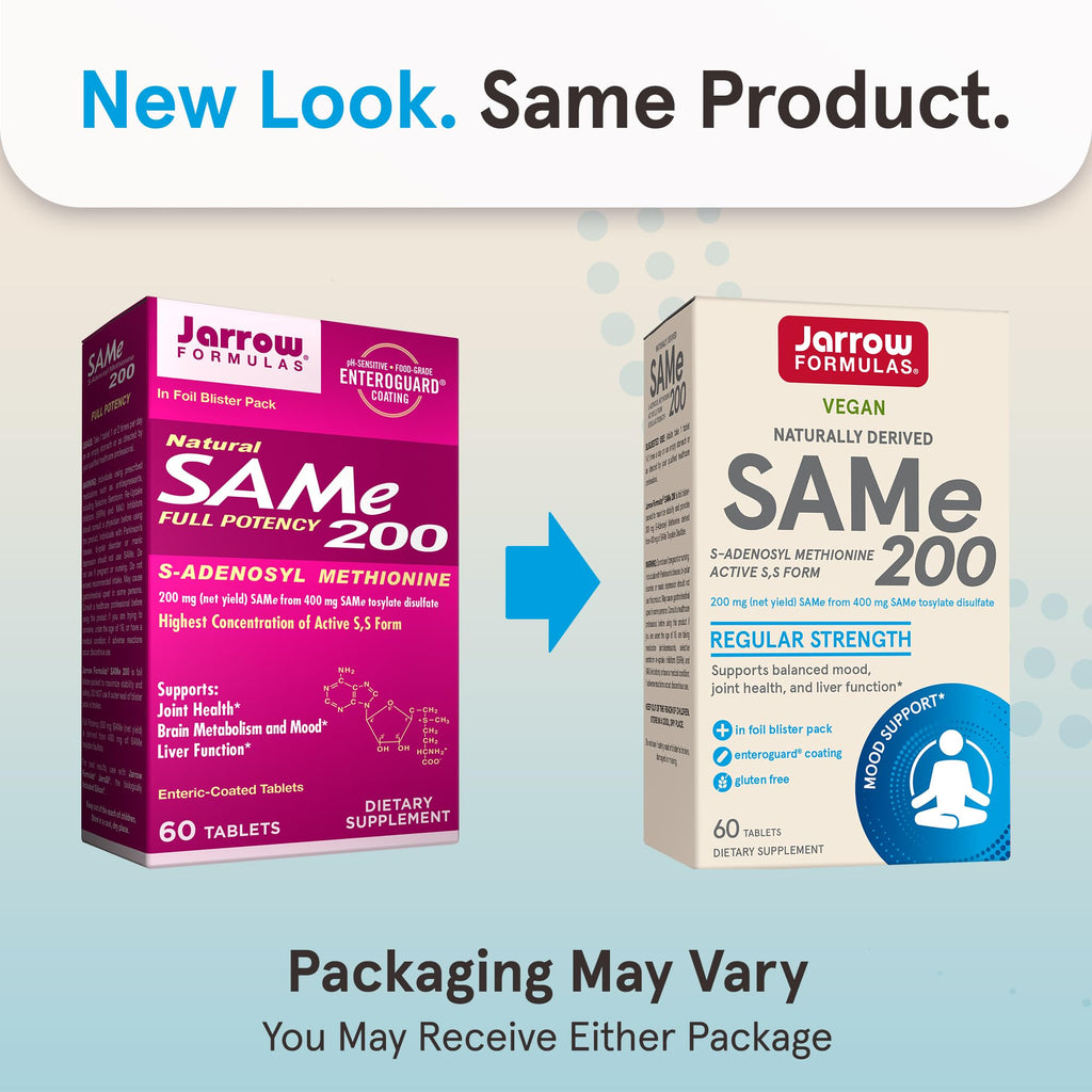 Jarrow SAMe 200 mg – 60 Tablets | Highest Active S,S Form, Joint Health, Mood & Liver Support