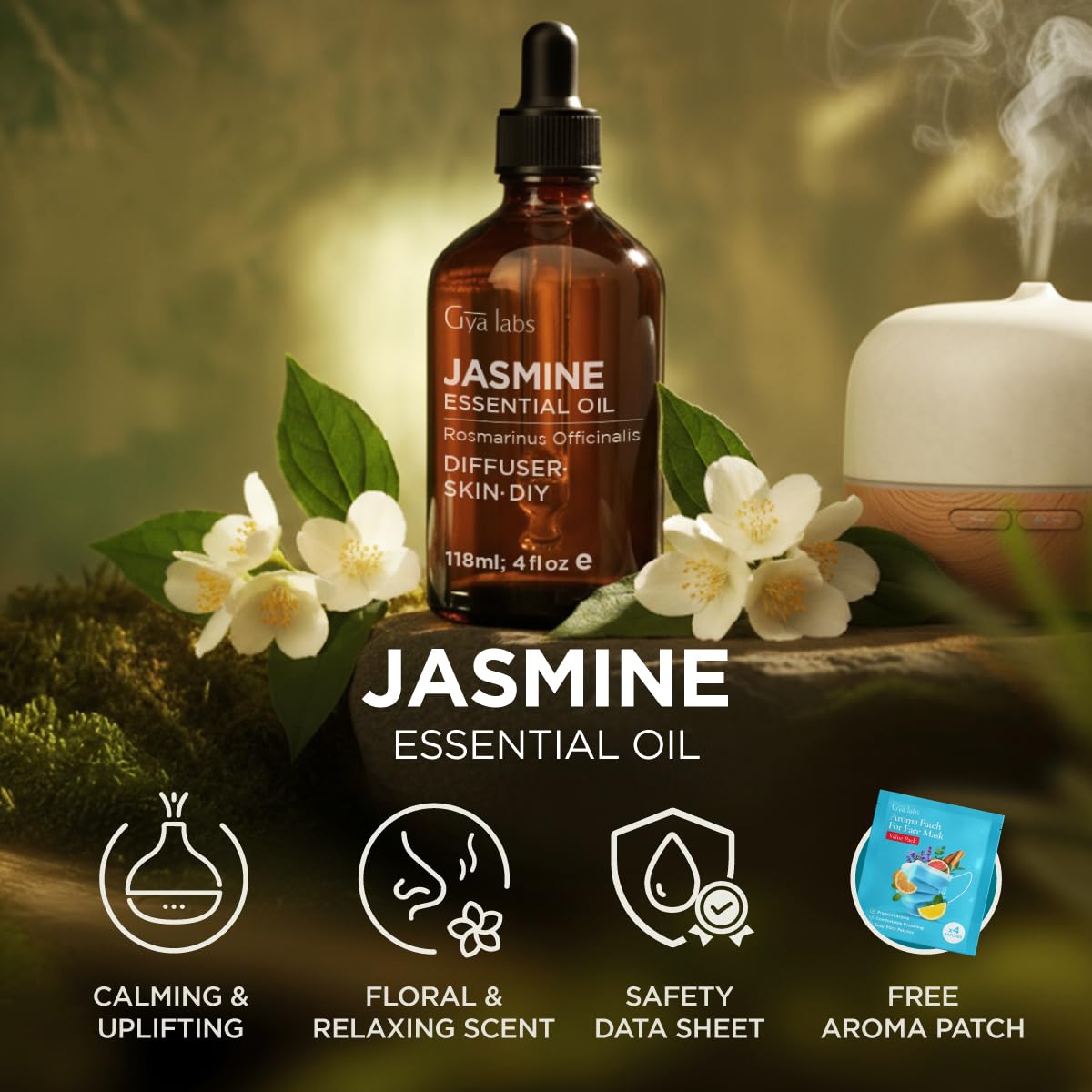 Gya Labs Jasmine Essential Oil - 4 Fl Oz | 100% Pure Jasmine Oil for Hair, Skin, Diffuser & DIY Candles
