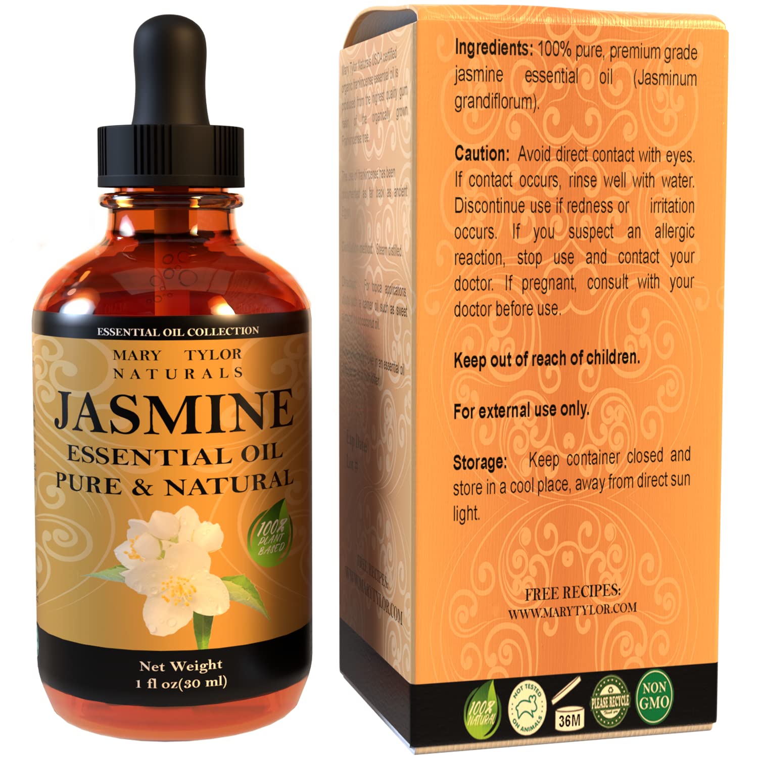 Jasmine Essential Oil (1 oz) – Premium Therapeutic Grade, 100% Pure & Natural | Mary Tylor Naturals
