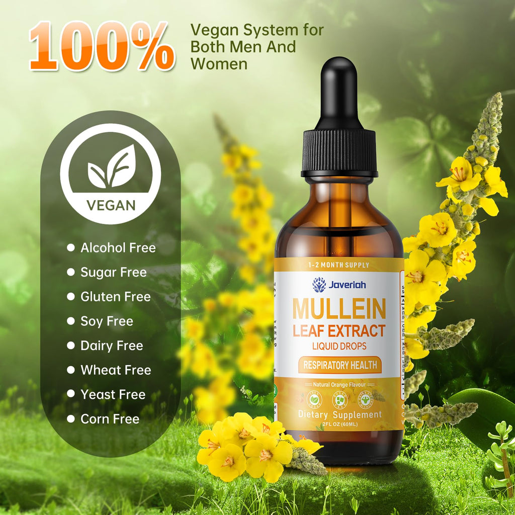 Javeriah Mullein Drops for Lungs Cleanse - 2 Fl Oz with Cordyceps, Marshmallow Root & Licorice Root
