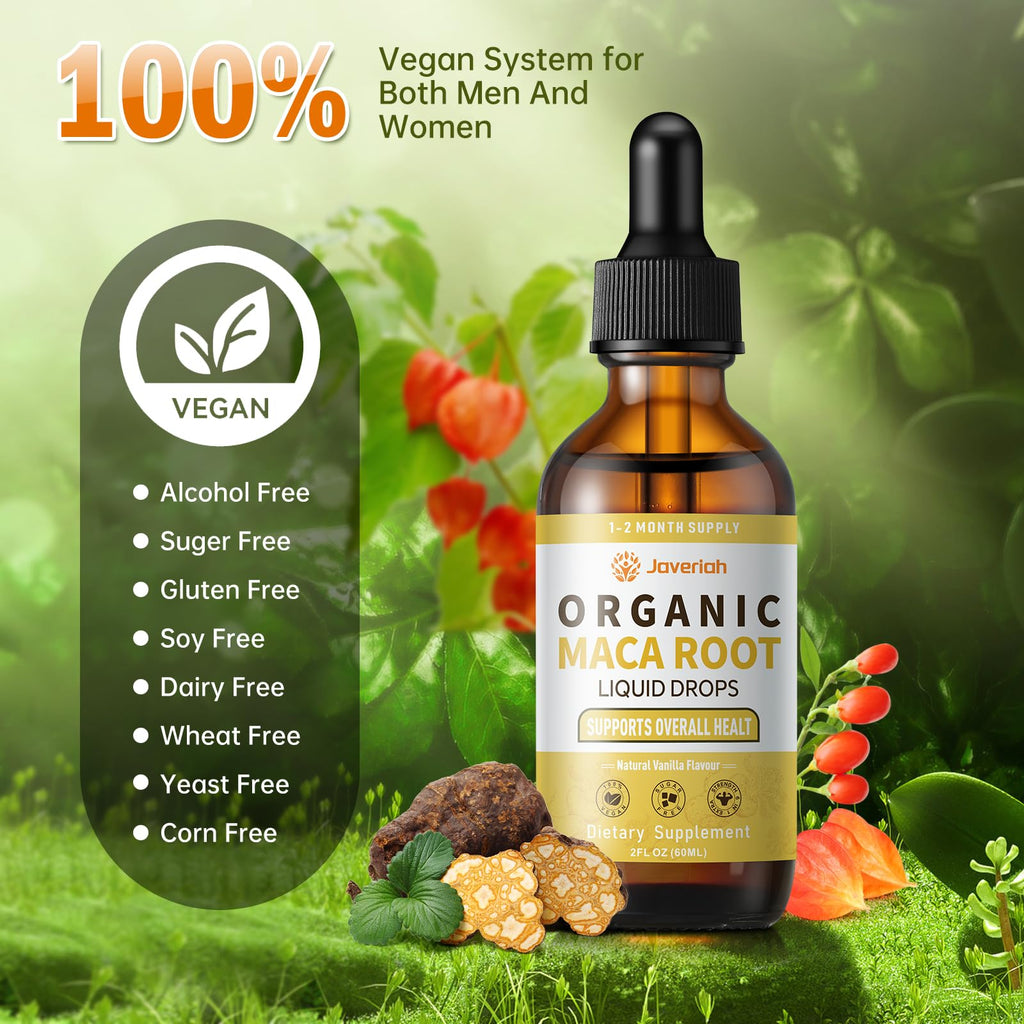 Javeriah Organic Maca Root Drops with Ashwagandha – 2oz Tincture for Women & Men