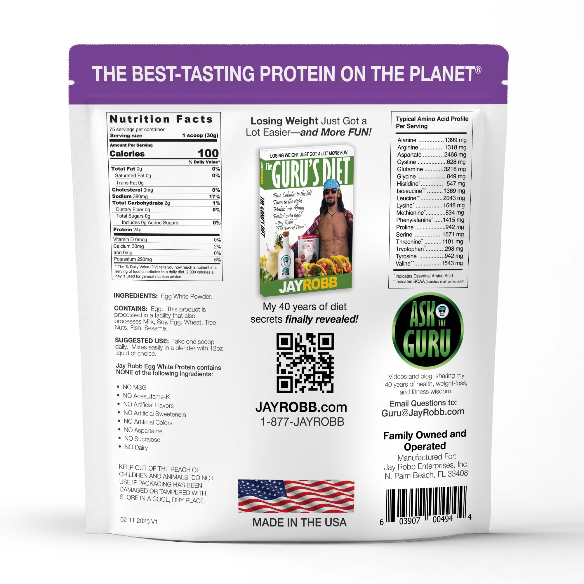 JAYROBB Unflavored Egg White Protein — 80 oz / 5 lb Bag | 24g Protein per Serving