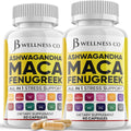 JB WELLNESS CO Ashwagandha Maca Fenugreek Supplement with Tongkat Ali & Ginseng - Mood & Thyroid Support - Made in USA - 120 Count
