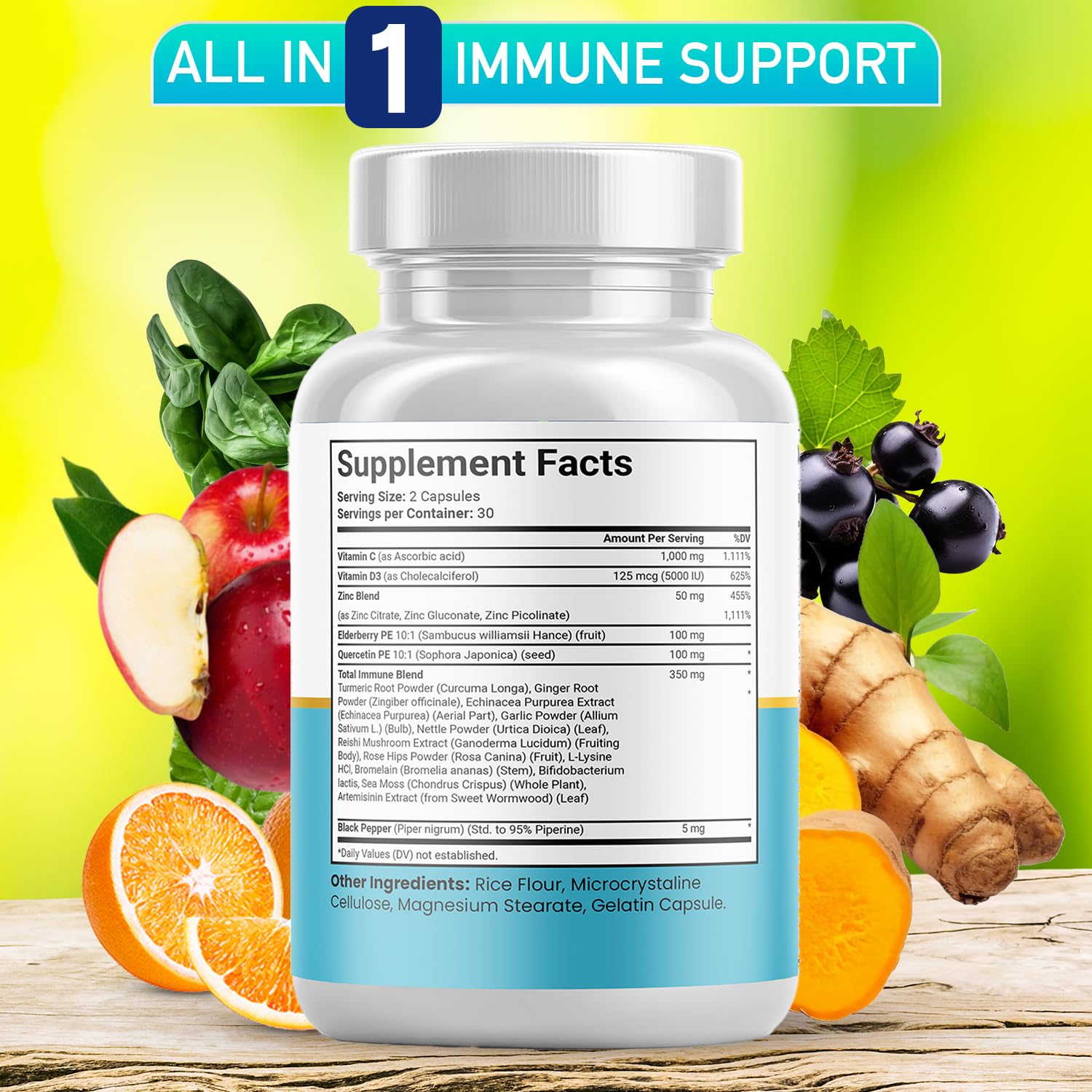 JB Wellness Co Immune Support: Quercetin, Zinc, Vitamin C & D + Bromelain (180 Count)