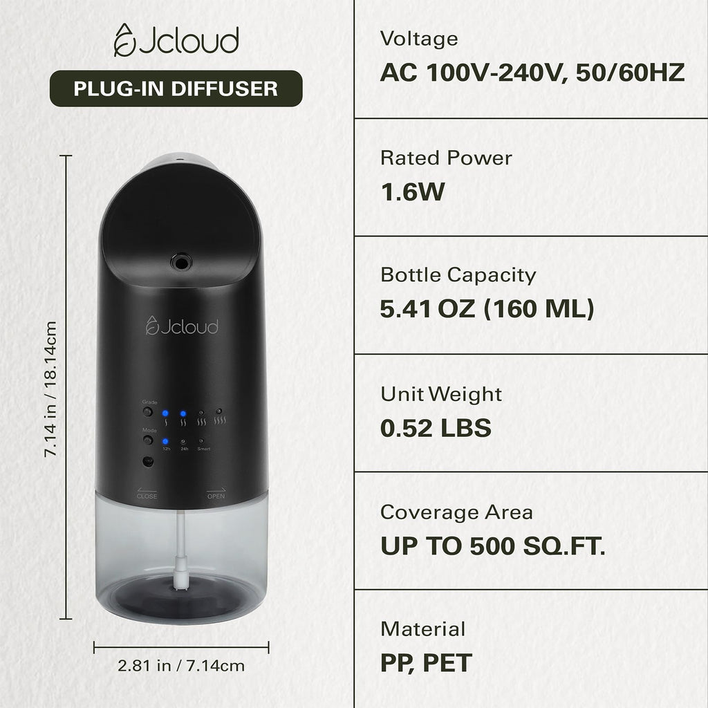 JCLOUD 2025 Plug-in Diffuser – Waterless Scent for 500 sq ft (Black)