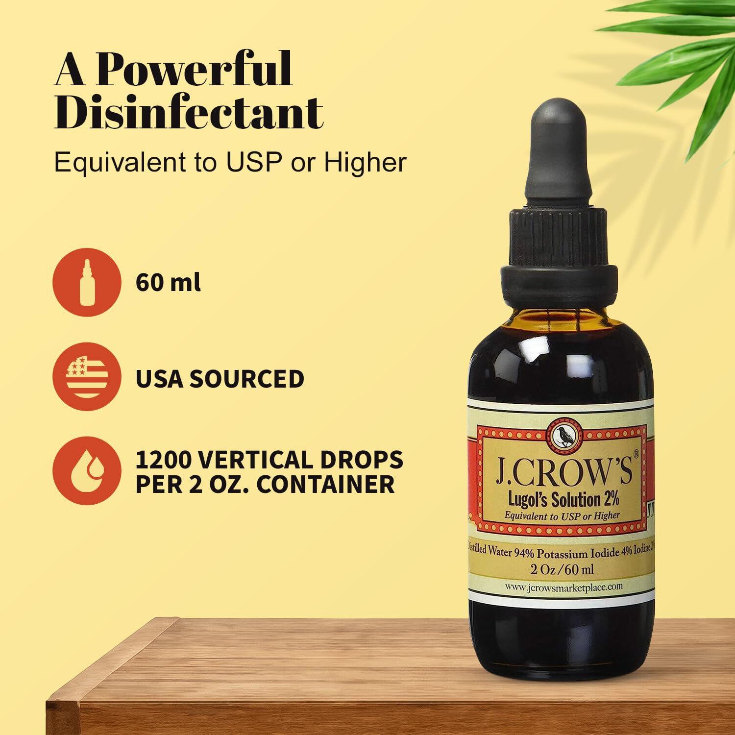 J.CROW'S Lugol's 2% Iodine Solution – 2 oz Bottle (6-Pack) – Gluten-Free, Alcohol-Free, No Expiration