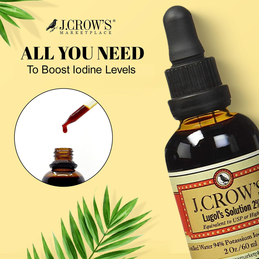 J.CROW'S Lugol's Solution 2% Iodine – 12 Bottle Bundle, Gluten & Alcohol-Free, No Expiration