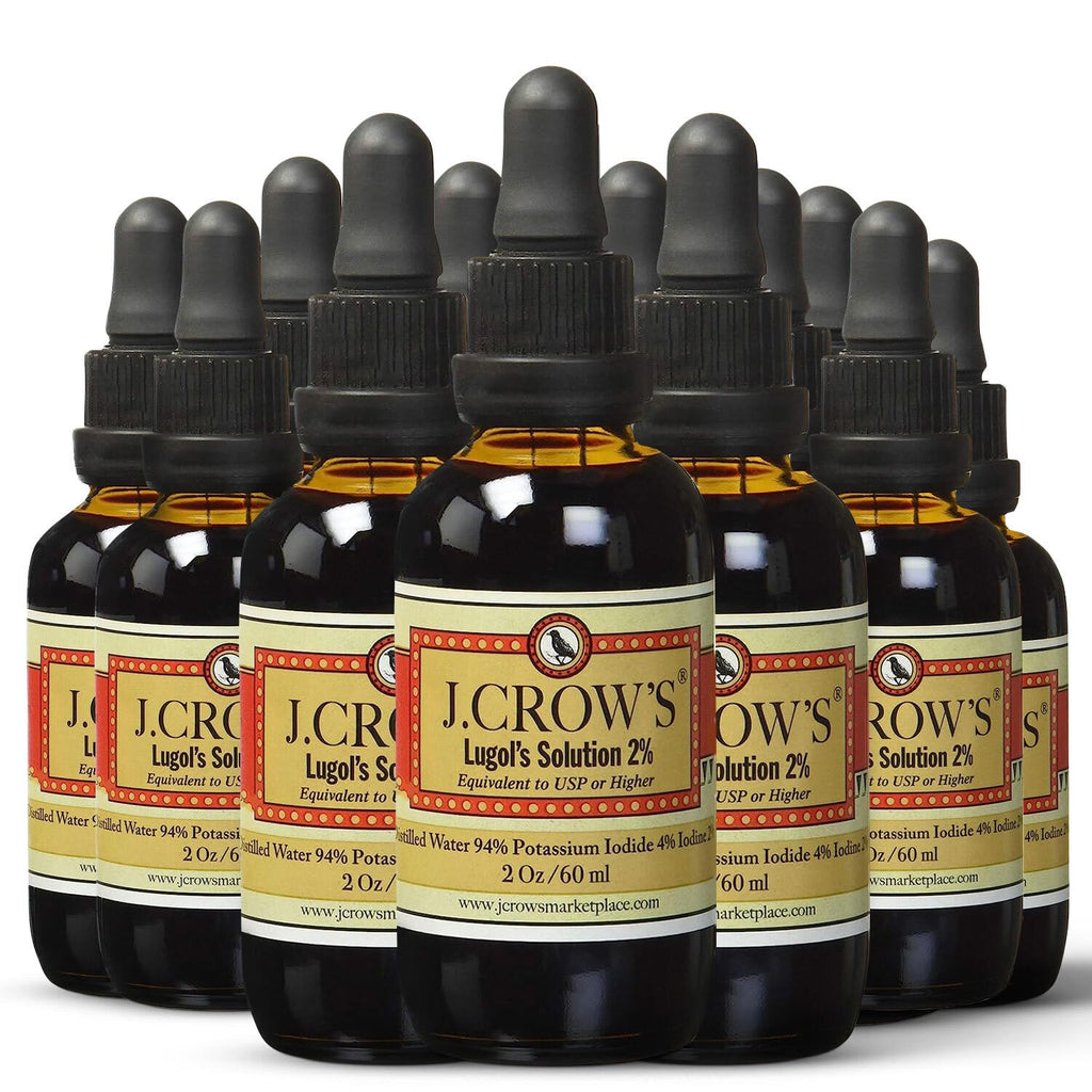 J.CROW'S Lugol's Solution 2% Iodine – 12 Bottle Bundle, Gluten & Alcohol-Free, No Expiration
