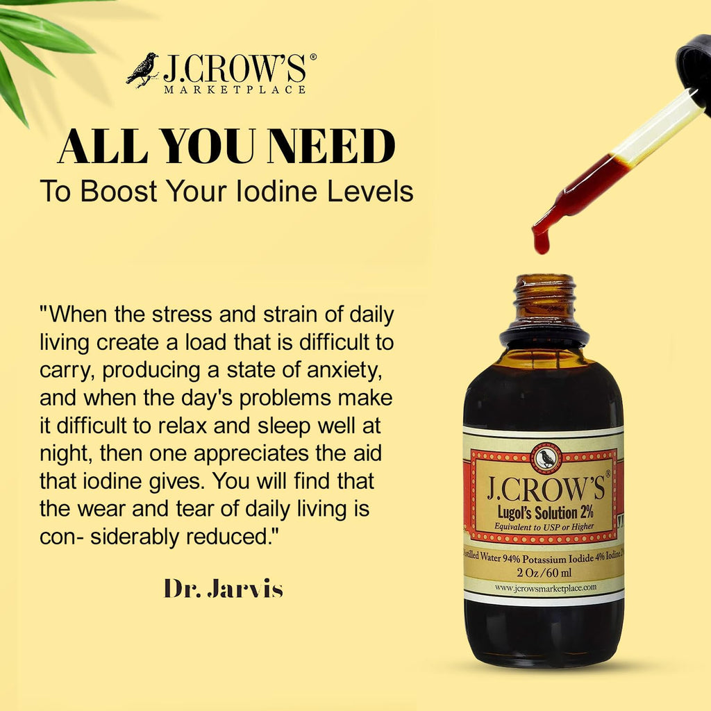 J.CROW'S Lugol's Solution 2% Iodine – 12 Bottle Bundle, Gluten & Alcohol-Free, No Expiration