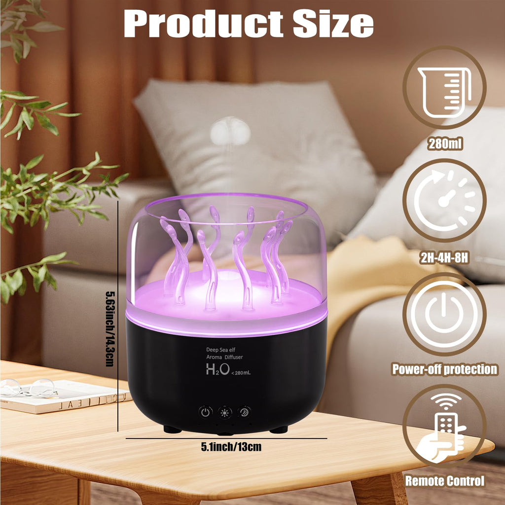 Jellyfish Humidifier Diffuser 280ml with Remote – Quiet Ultrasonic, 7-Color LED