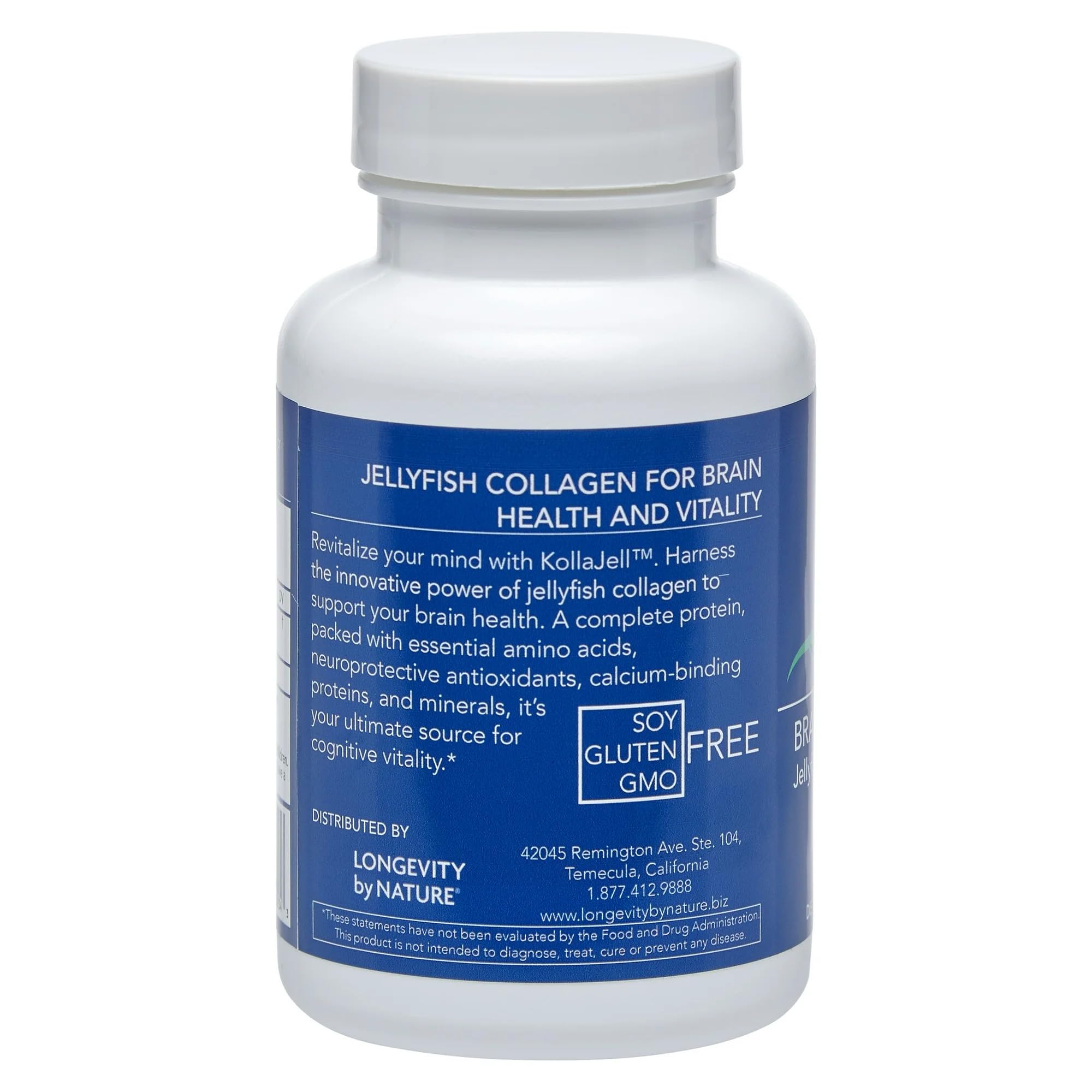 Longevity by Nature: KollaJell Brain Supplement with Collagen Peptides, Memory & Focus, 60 Capsules
