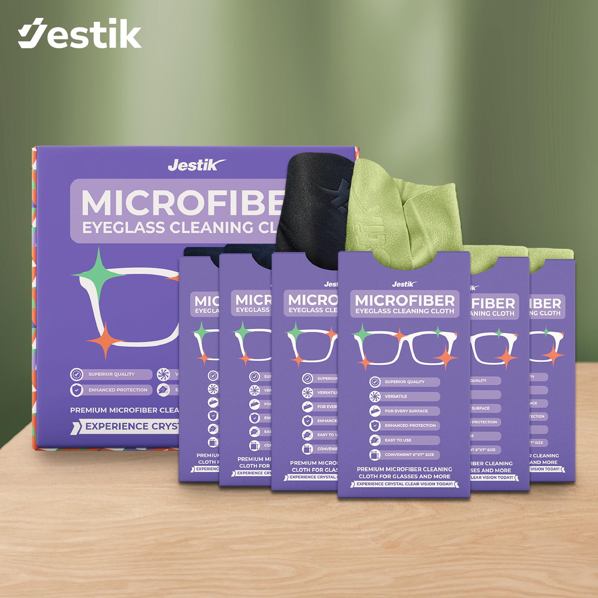 Jestik Microfiber Cleaning Cloths – 6-Pack Lens & Screen Wipes (Black/Crimson)