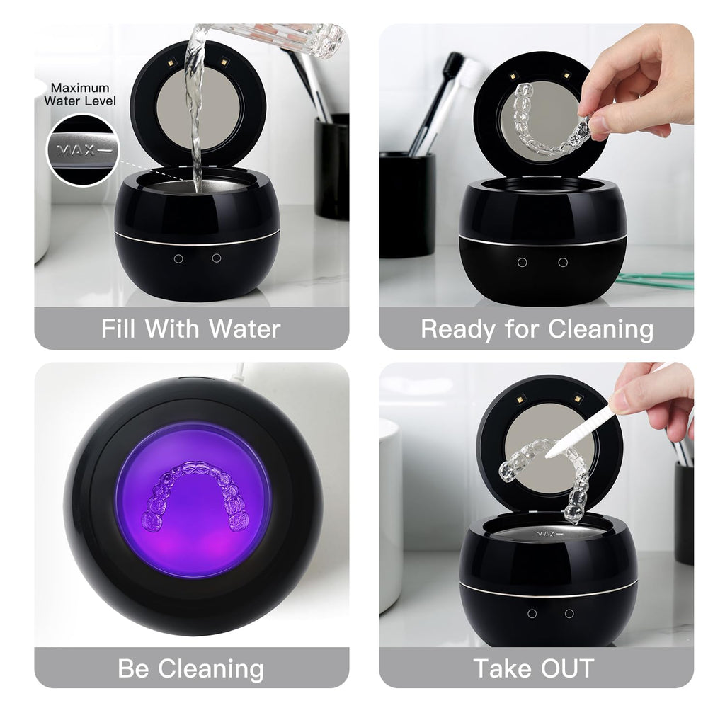 Dental Ultrasonic Retainer Cleaner Machine – 45kHz Cleaning Pod for Dentures, Aligners, Mouth Guards & Jewelry