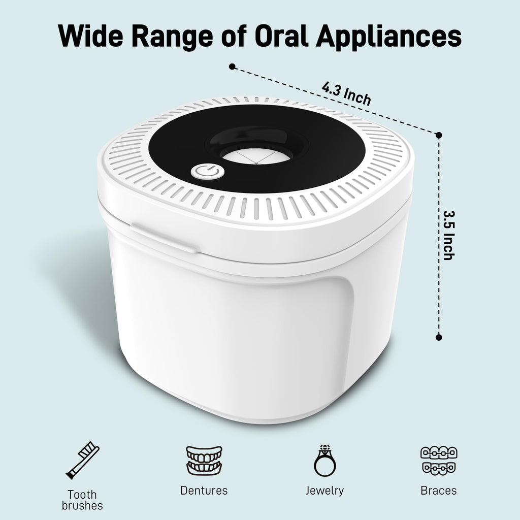 Ultrasonic Retainer Cleaner 45kHz + UV Light – 200ml Cleaning Pod (White) for Dentures, Aligners, Jewelry