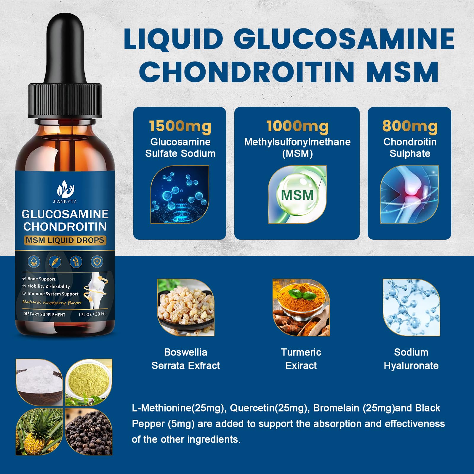 JIANKYTZ Glucosamine Chondroitin MSM Drops – 2 Pack, Raspberry Flavor, 1oz
