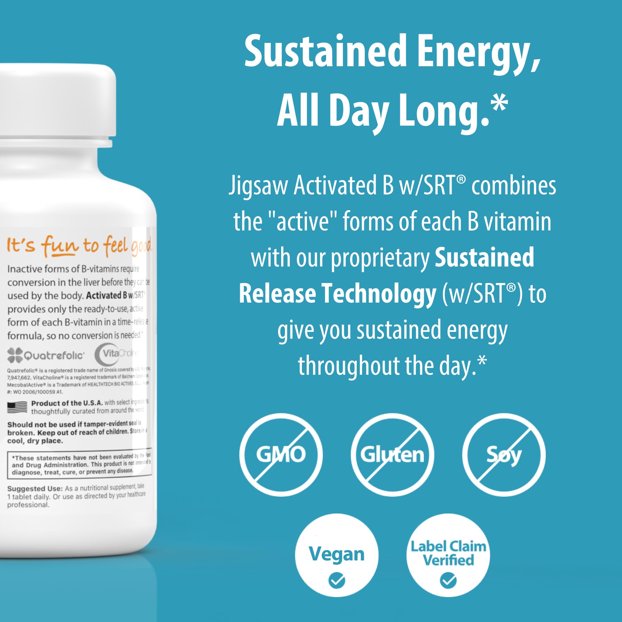 Jigsaw Health Activated B w/SRT | Supports Nervous System & Energy | 120 Tablets