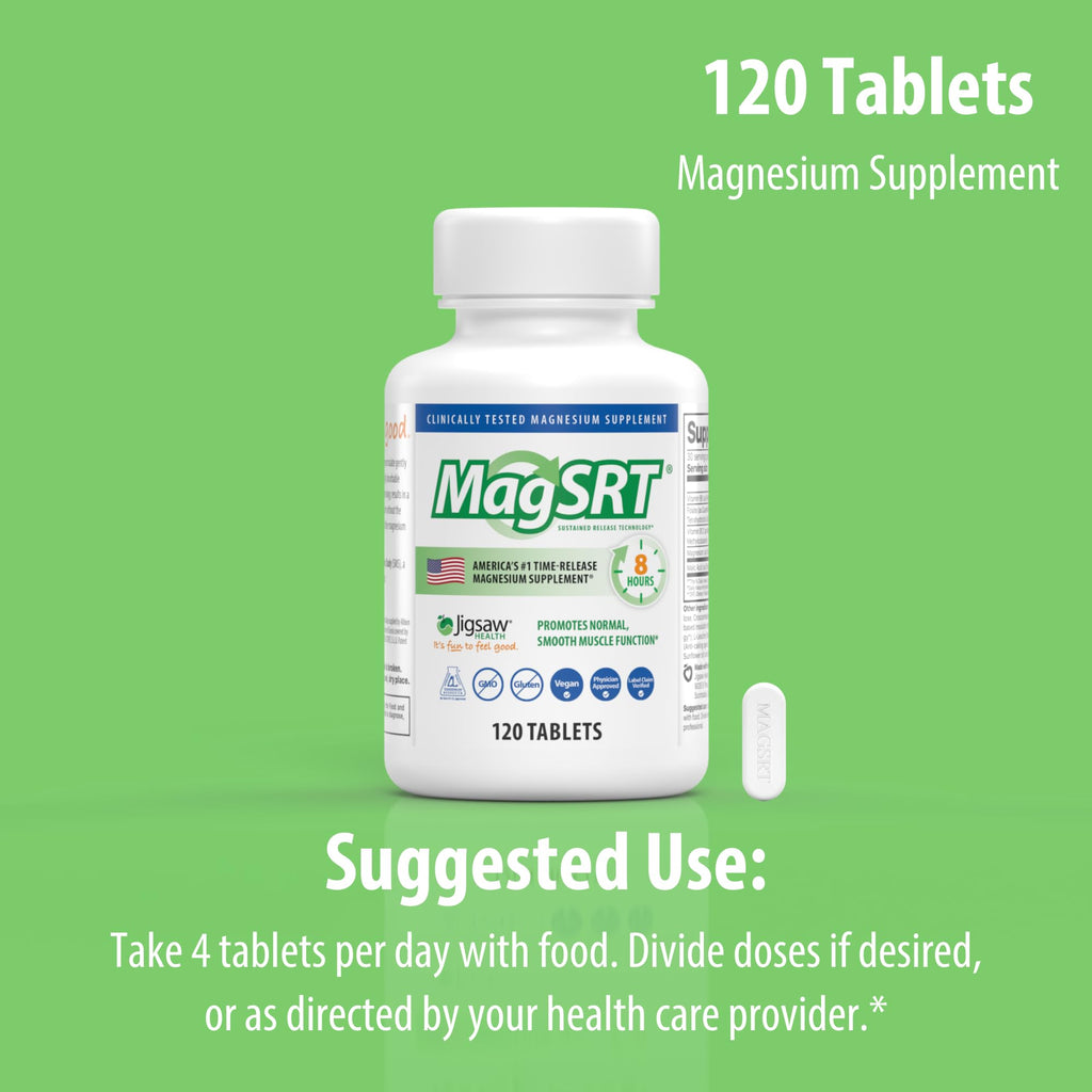 Jigsaw Health MagSRT Magnesium Supplement – Vitamin B6, Folate & B12 | 120 Tablets | 30 Servings