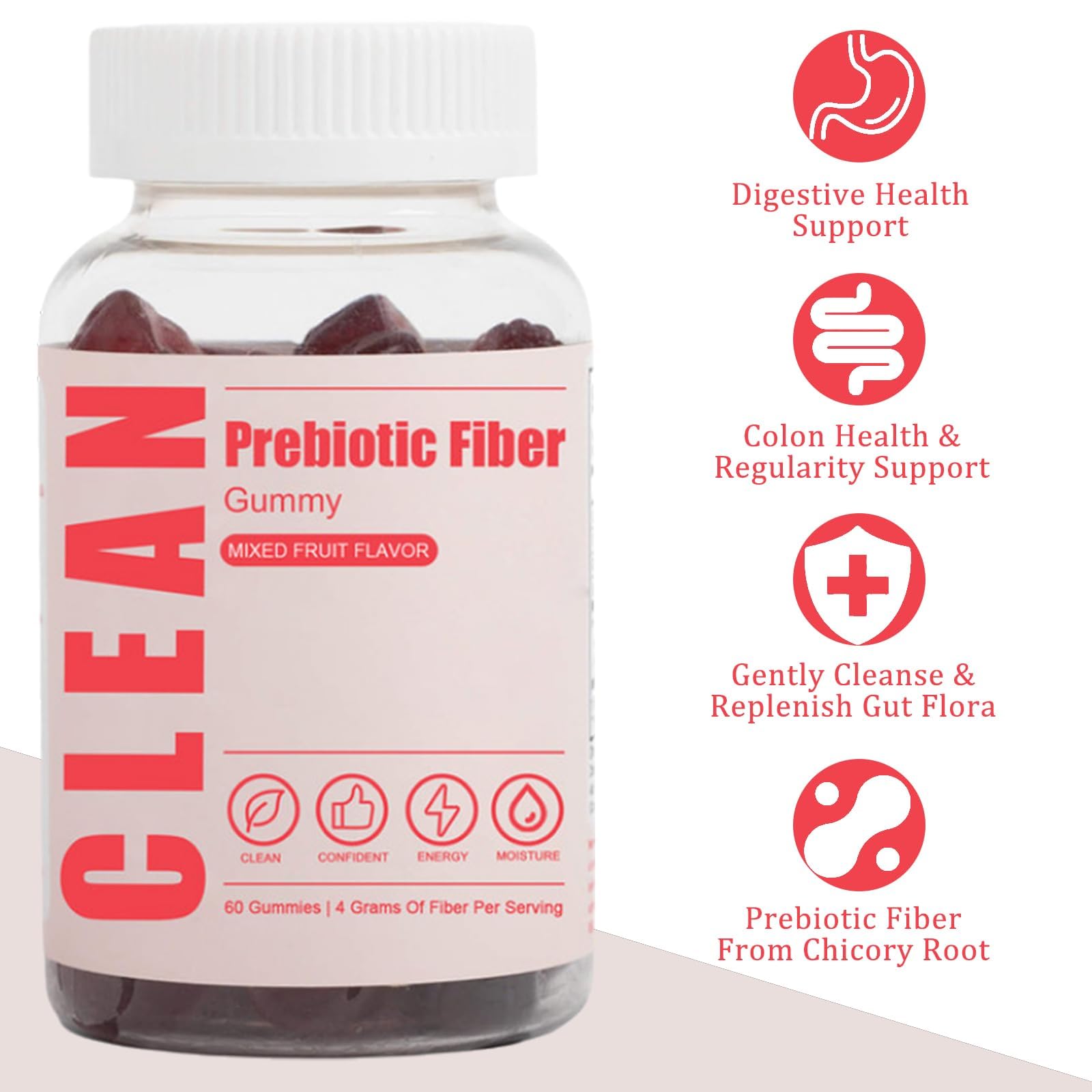 JINMAO Clean Fiber Gummies for Men – Prebiotic Fiber Gummy for Digestive Health | 60 Gummies