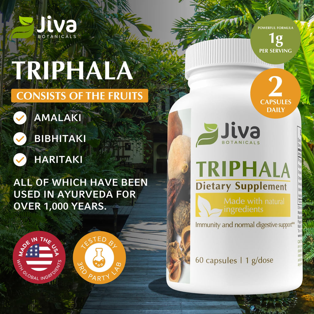 Jiva Botanicals Triphala Supplement – Digestive Health & Immune Support | 60 Capsules