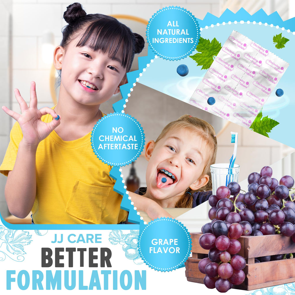 JJ Care Disclosing Tablets – 102 Count, Grape Flavor for Kids