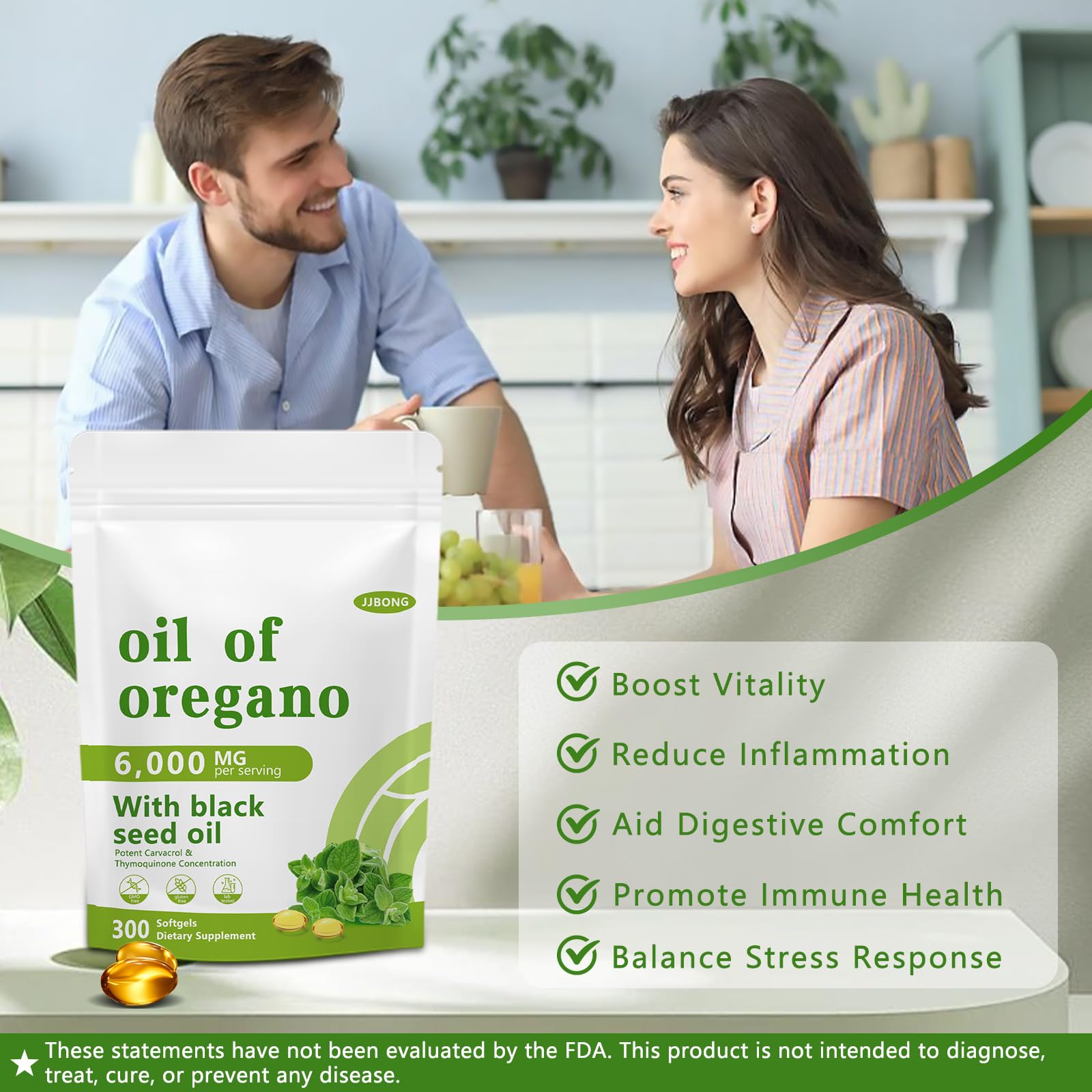 JJBONG Oil of Oregano with Black Seed Oil – 6000 mg, 300 Softgels, Immune Support