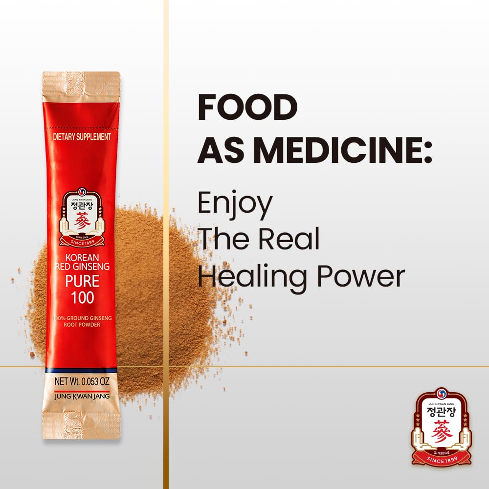 JungKwanJang Korean Red Ginseng Pure 100 — 1500mg Powder Stick for Energy & Immune Support | Vegan, Gluten-Free, Non-GMO
