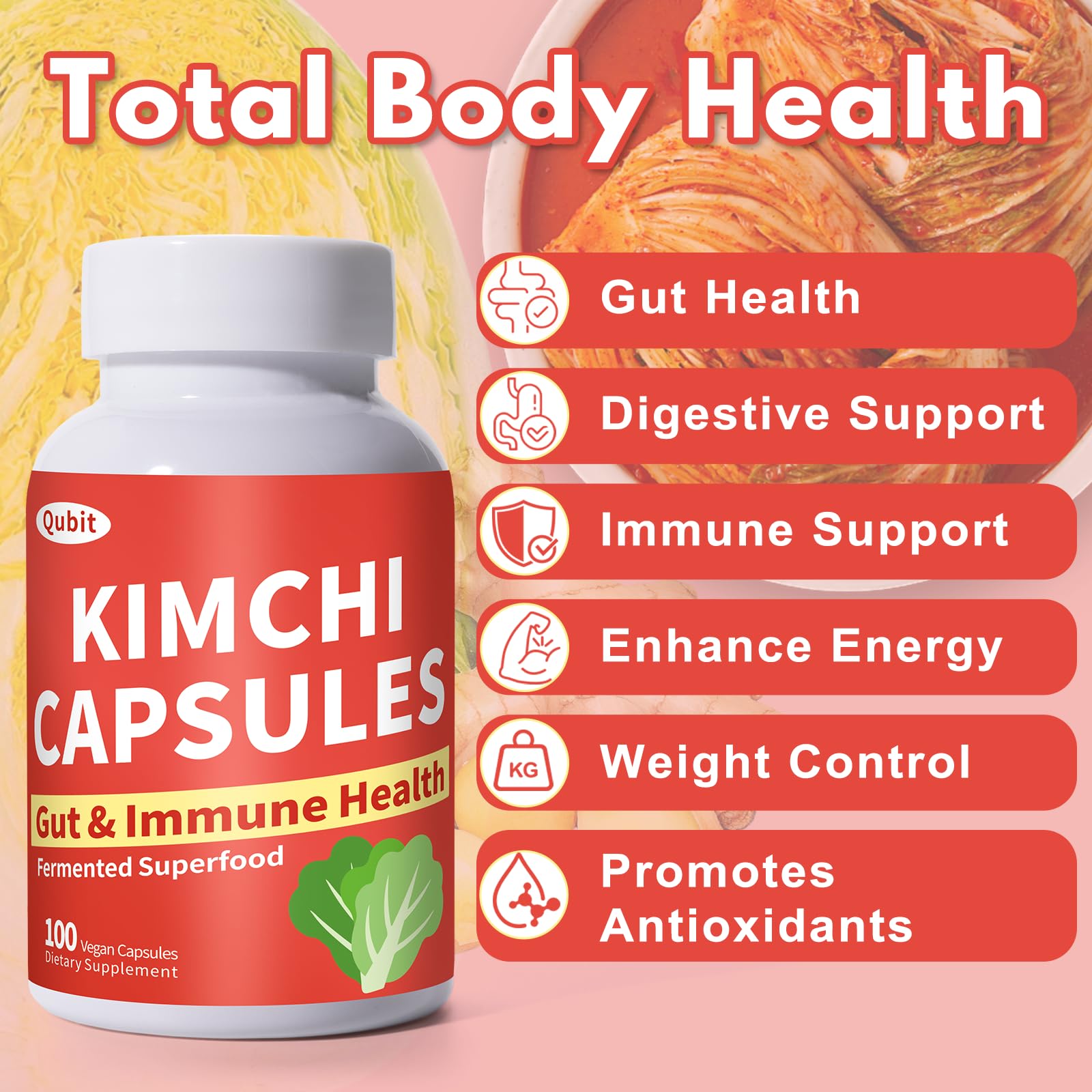 Jkrova Kimchi Capsules – Probiotics & Enzymes for Gut Health | 90 Vegan Capsules