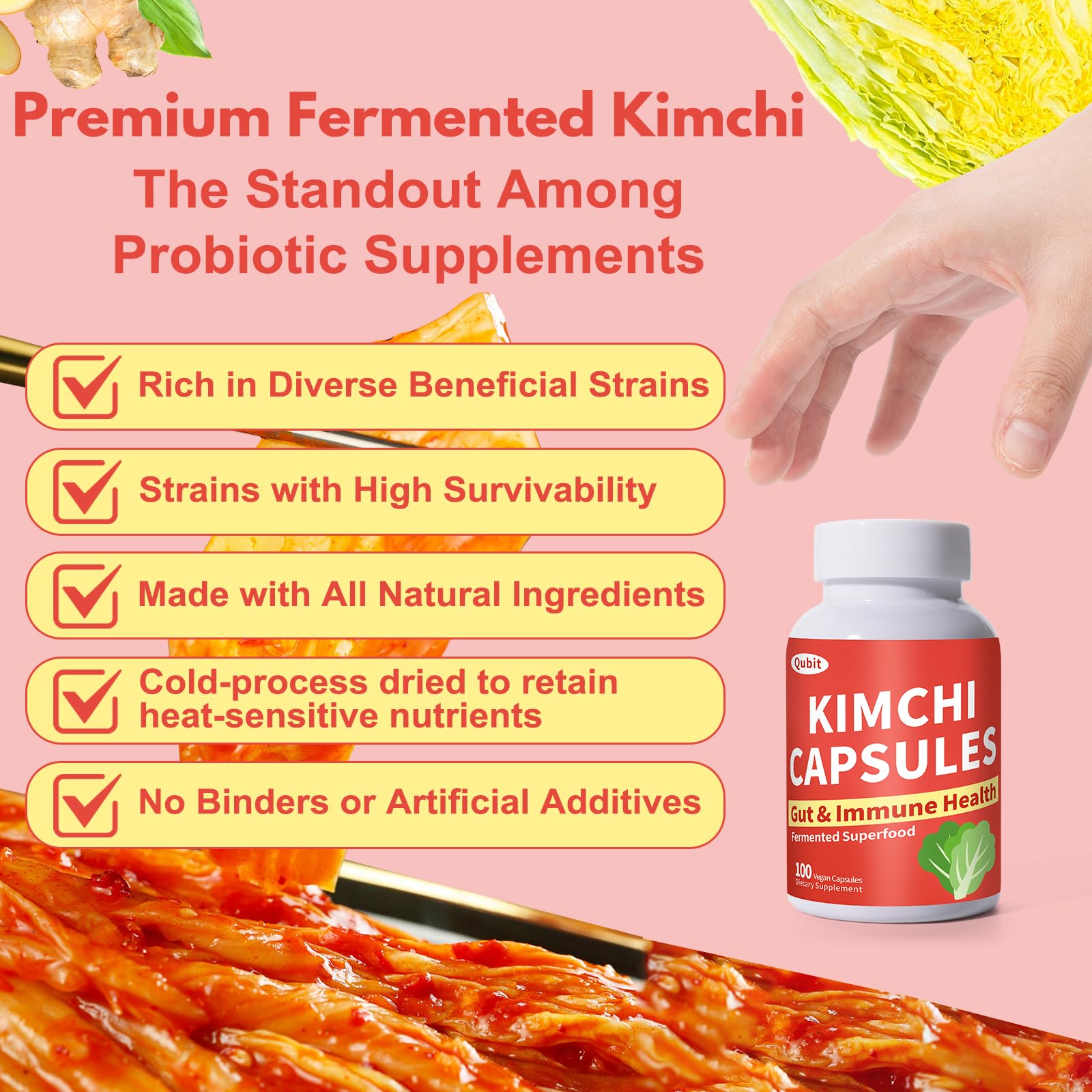 Jkrova Kimchi Capsules – Probiotics & Enzymes for Gut Health | 90 Vegan Capsules