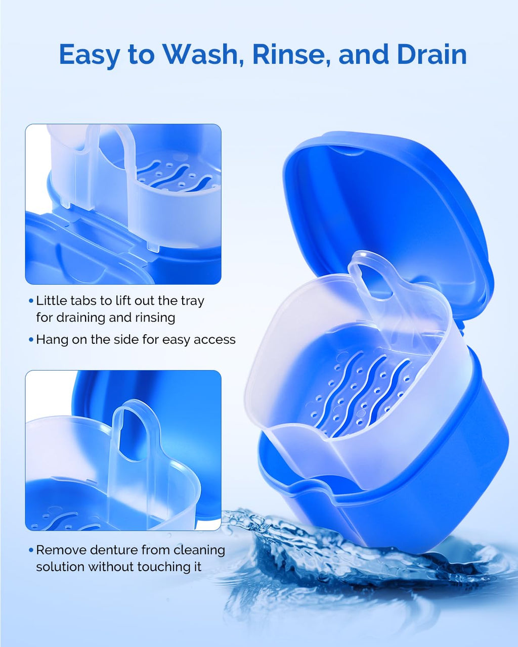 JMU 2pc Denture Bath Case with Strainer Basket – Navy/Teal