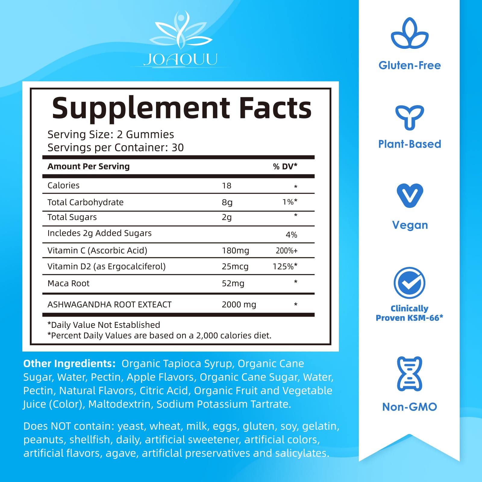 Joaouu Ashwagandha Gummies KSM-66 (60 Count) – Mixed Berry & Vegan