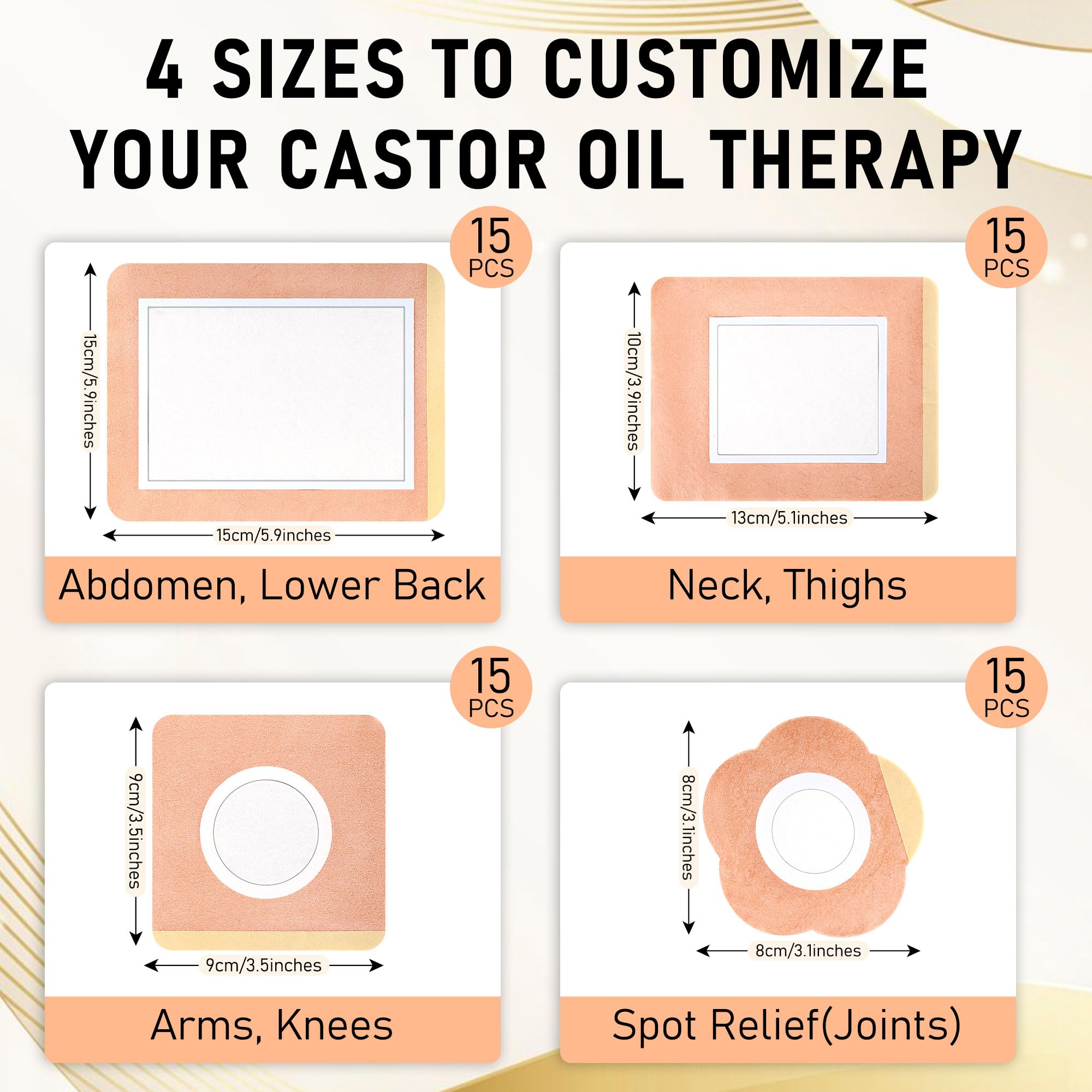 Joceiae 60 Pcs Castor Oil Patches – Self-Adhesive Castor Oil Pack Wraps (Leak-Proof, Portable, No Wash)