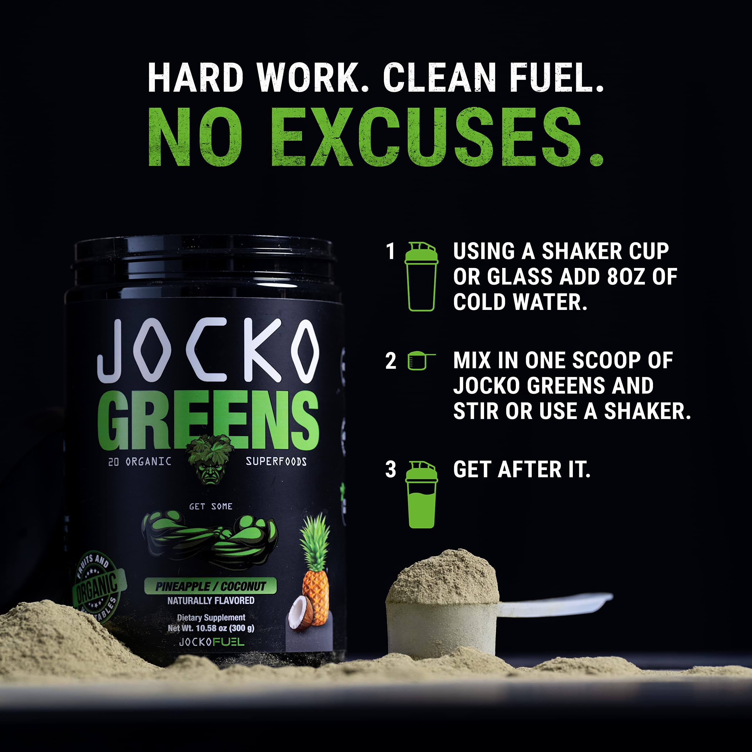Jocko Fuel Daily Greens Powder – Premium Organic Greens with Probiotics (30 Servings)