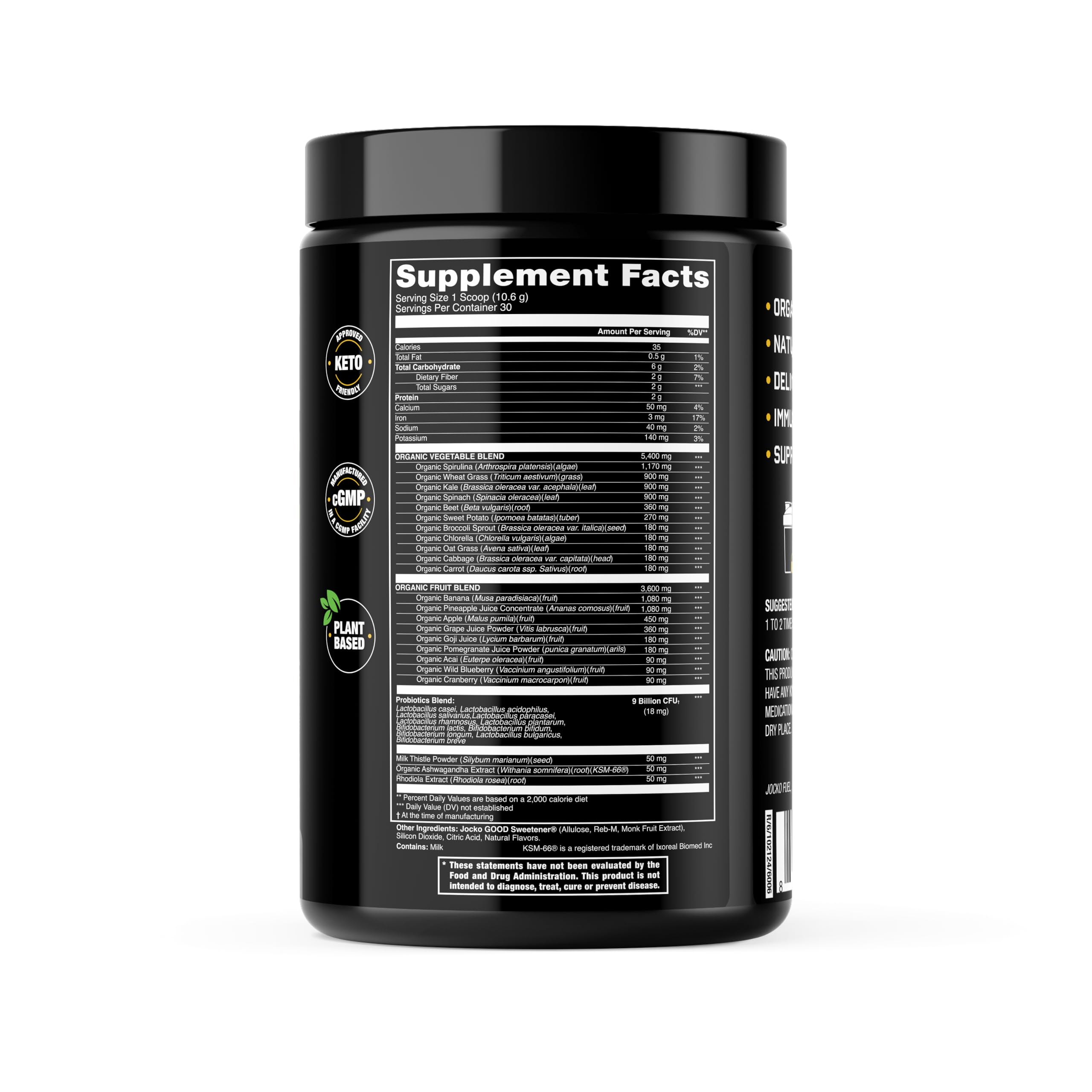 Jocko Fuel Daily Greens Powder – Premium Organic Greens with Probiotics (30 Servings)