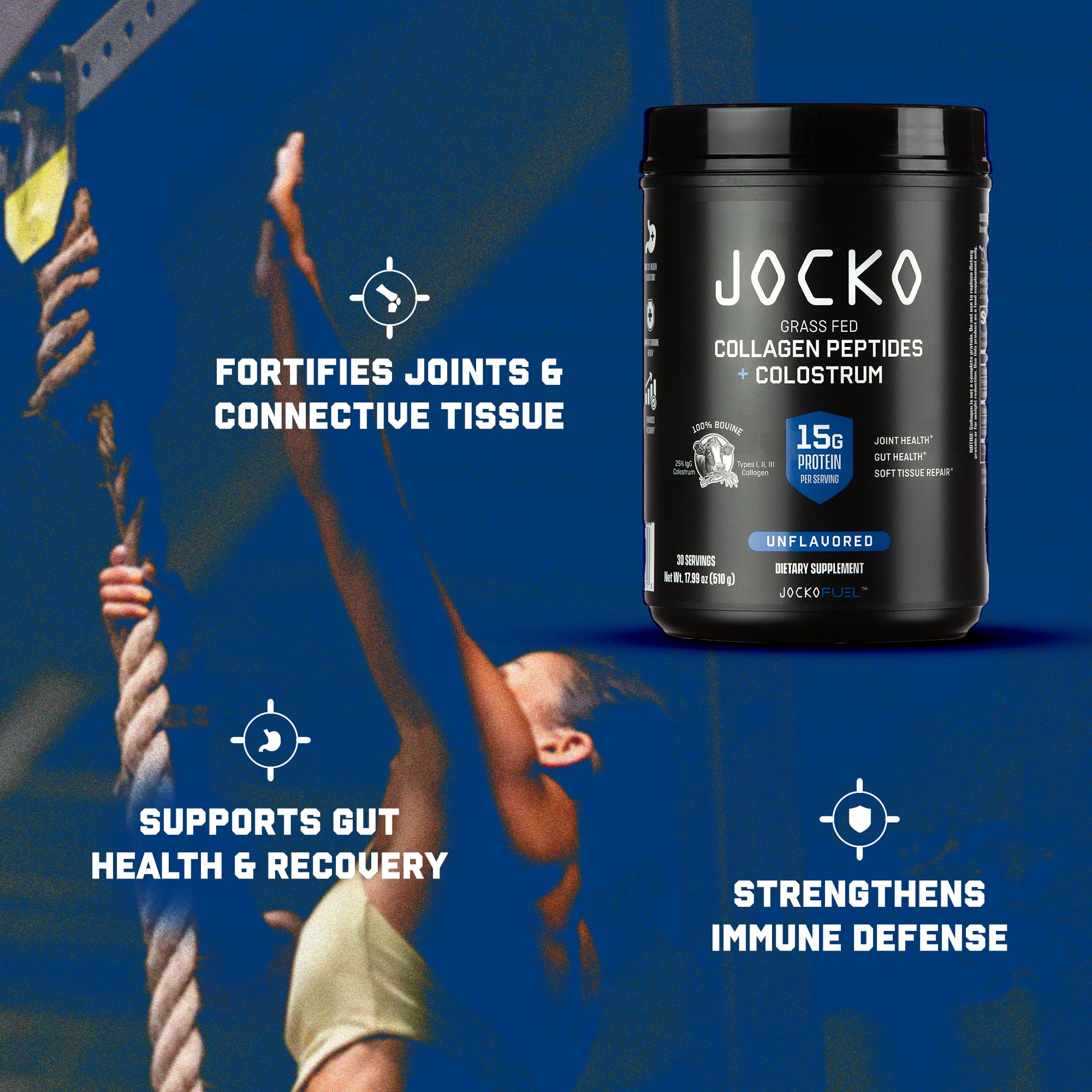 Jocko Fuel Collagen Powder with Colostrum – 15g Collagen + 2g Colostrum | Gut, Joint & Immune Support (30 Servings)