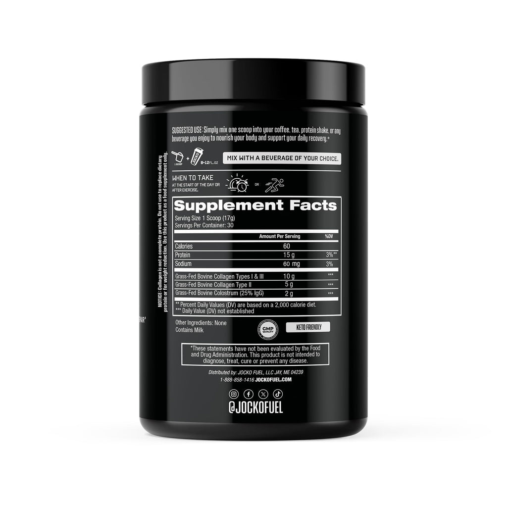 Jocko Fuel Collagen Powder with Colostrum – 15g Collagen + 2g Colostrum | Gut, Joint & Immune Support (30 Servings)