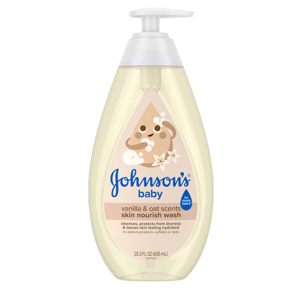 Johnson's Skin Nourishing Moisture Baby Wash – Vanilla & Oat, Tear-Free, Hypoallergenic | 20.3 fl oz