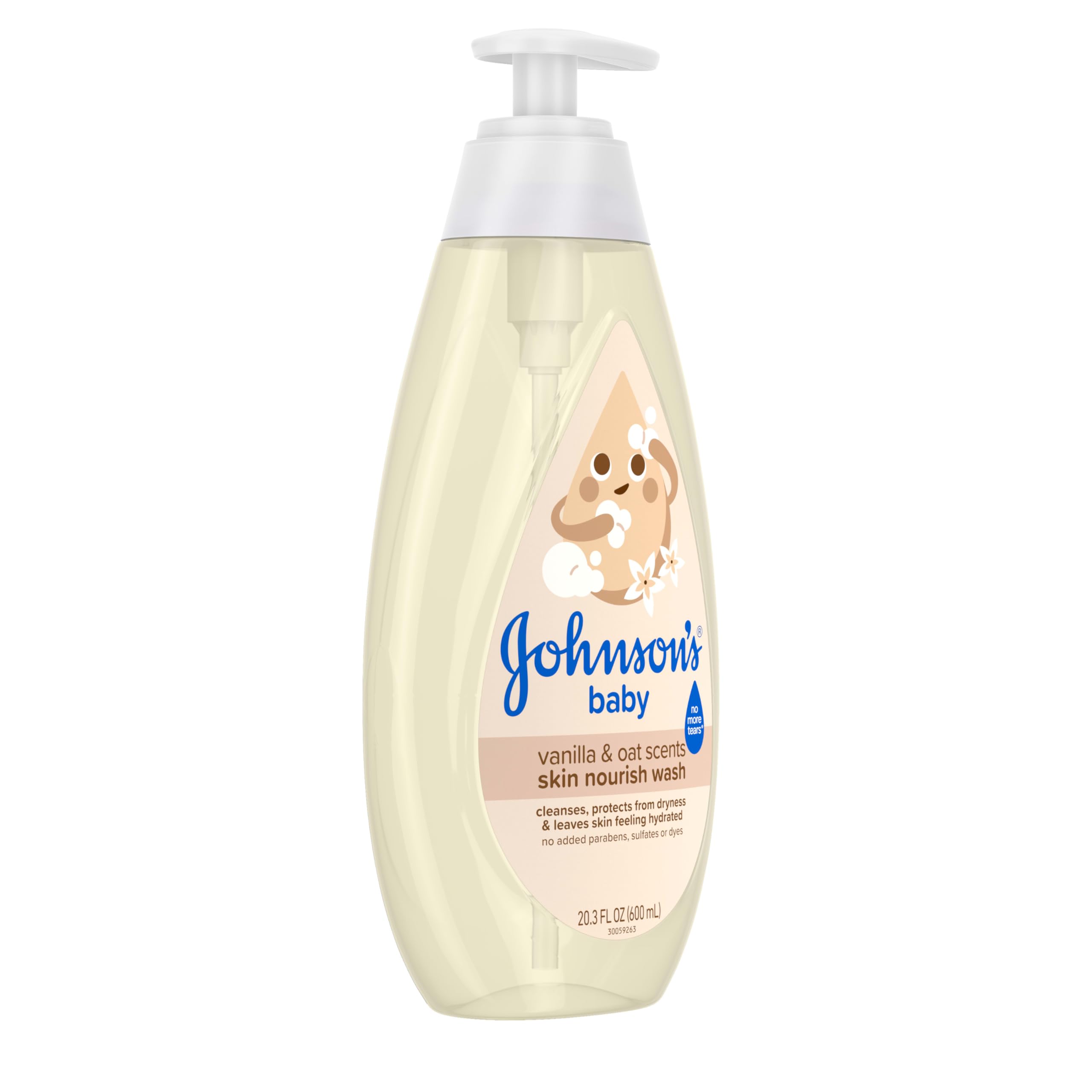 Johnson's Skin Nourishing Moisture Baby Wash – Vanilla & Oat, Tear-Free, Hypoallergenic | 20.3 fl oz